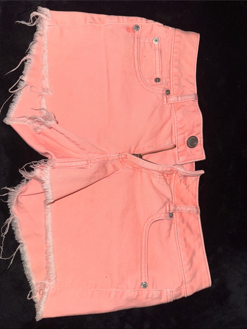 Neon Coral Pink Frayed Hem Women's Denim Shorts